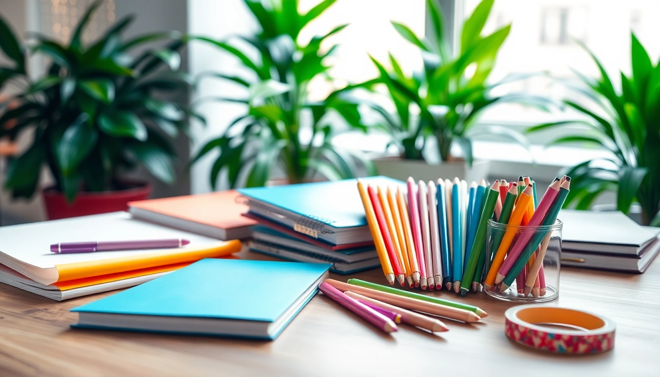 Showcasing beautiful stationery UK supplies arranged artfully on an office desk.
