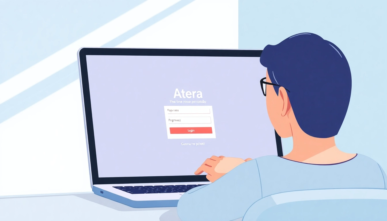 Atera login interface displayed on a laptop, emphasizing user-friendly access and security.