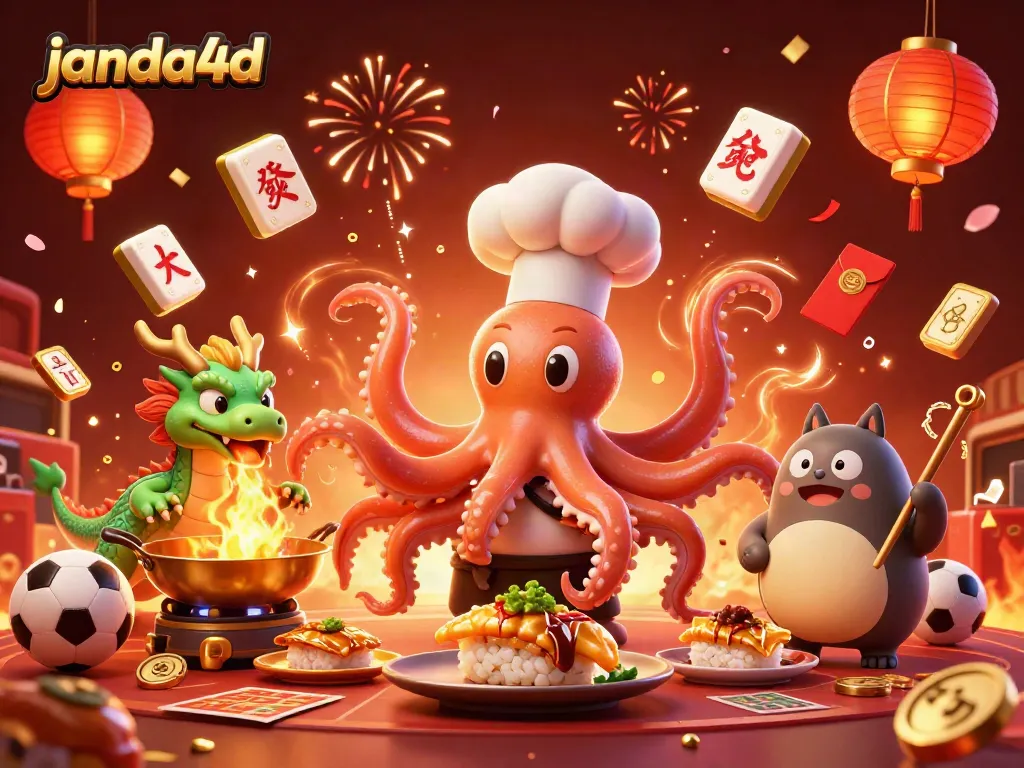 Taruhan olahraga lebih menyenangkan di JANDA4D dengan suasana meriah dalam ilustrasi 3D.