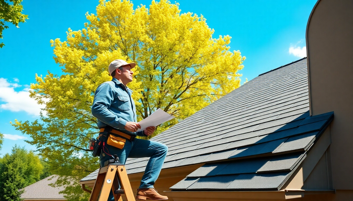 Assessing high-quality roofing solutions during a residential inspection in a sunny neighborhood.