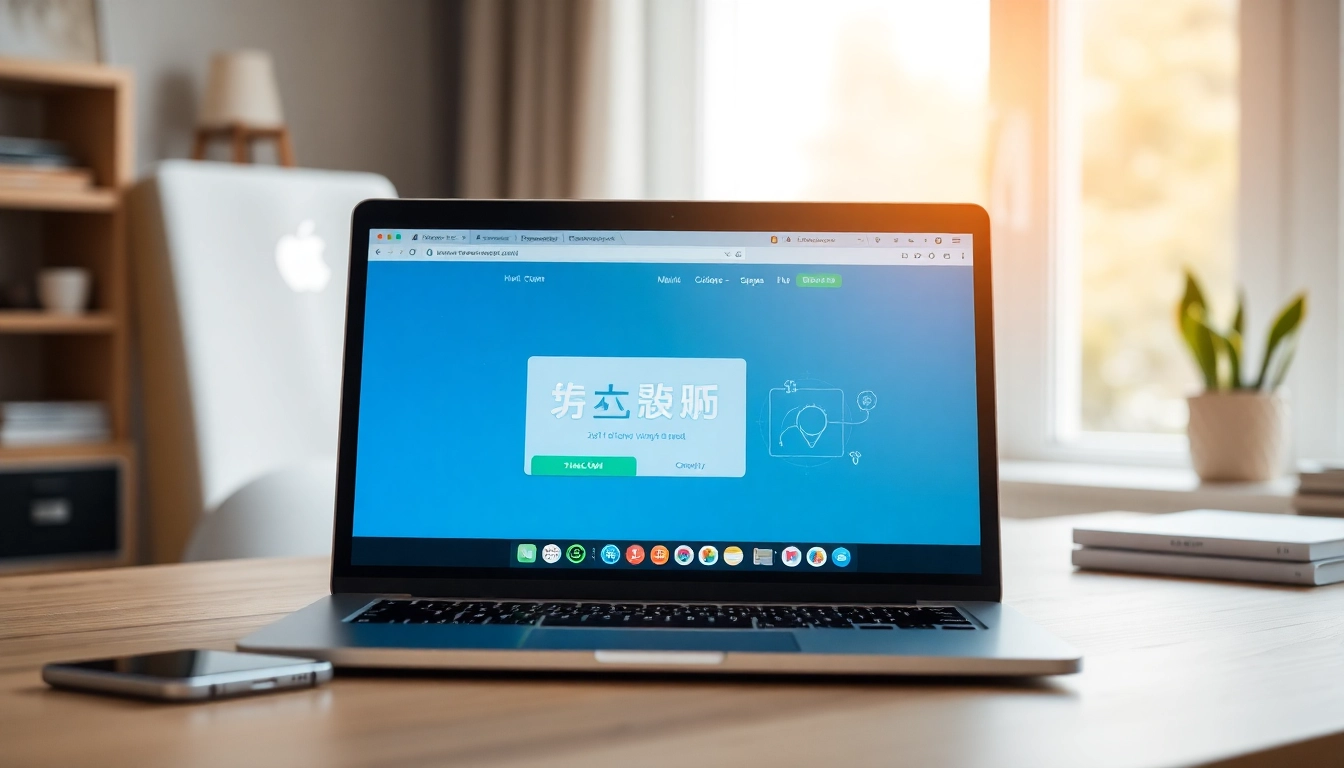 快连官网 displayed on a modern laptop in a cozy home office, symbolizing seamless connectivity and user-friendly interface.