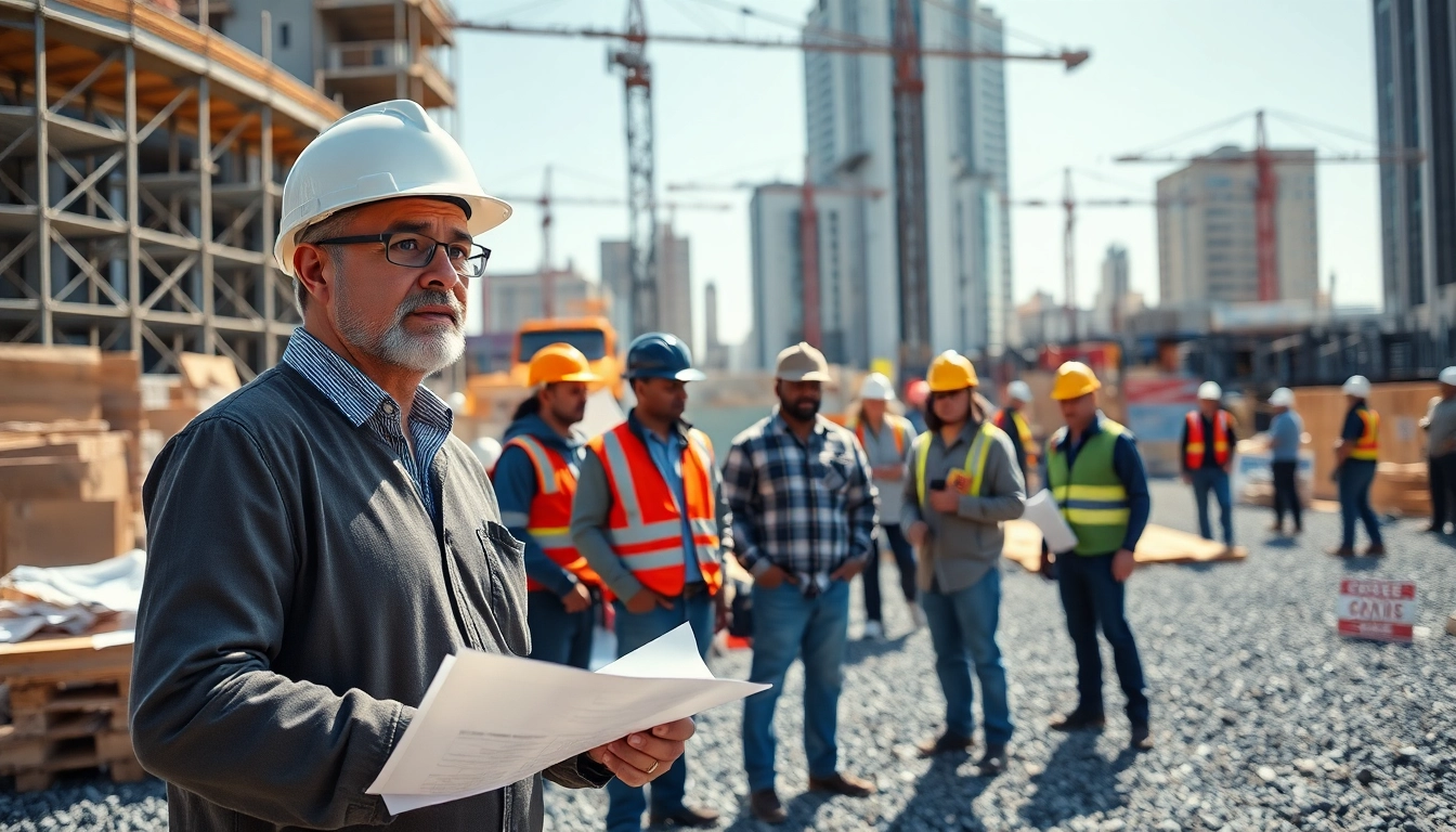 Manhattan Commercial General Contractor leading a construction team at a busy site with diverse tasks.