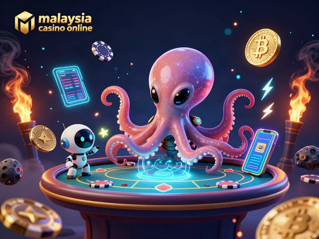 Experience the excitement of malaysia casino online with a vibrant poker scene featuring an alien octopus and crypto elements.