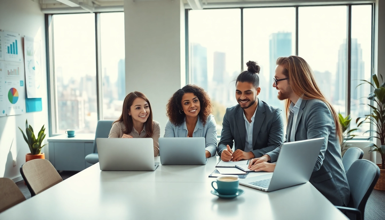 Professionals collaborating in a bright office, exploring small business jobs opportunities.