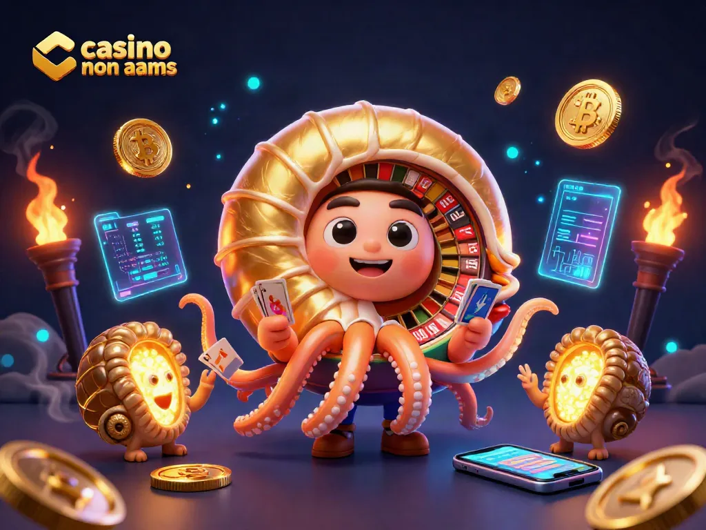 Gioca nei casino non aams con un nautilus che ruota, circondato da monete di Bitcoin e Ethereum.