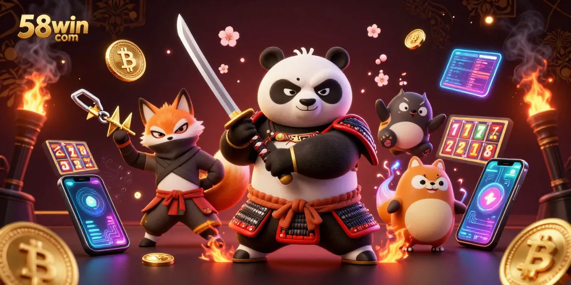 Engage with 58win com's thrilling gaming world featuring samurai, ninja, and cryptocurrency elements.