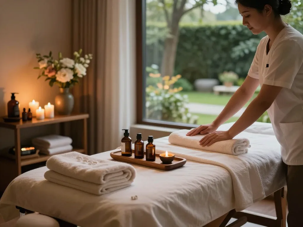 Relaxing massage room at https://www.makangs.com/region/국내/서울-/마사지-스웨디시 featuring soothing decor and essential oils.