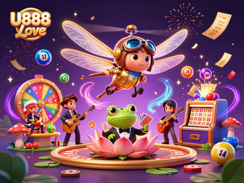 Experience the excitement of U888 Love with a thrilling casino scene featuring vibrant action and gaming elements.