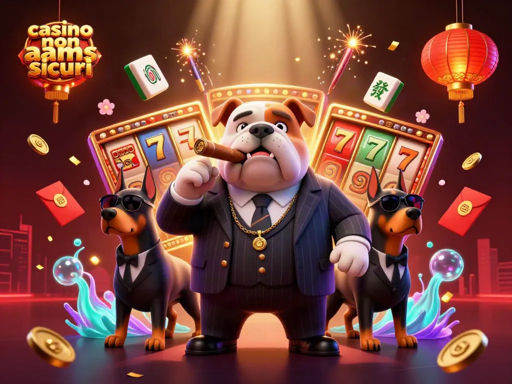 Gioca nei migliori casino non AAMS sicuri con slot e jackpot, circondato da elementi festivi in un'illustrazione vivace.