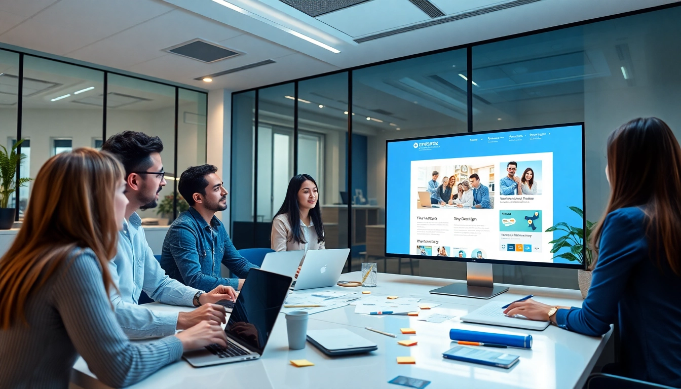 Professional team collaborating in a modern office on công ty thiết kế website projects.