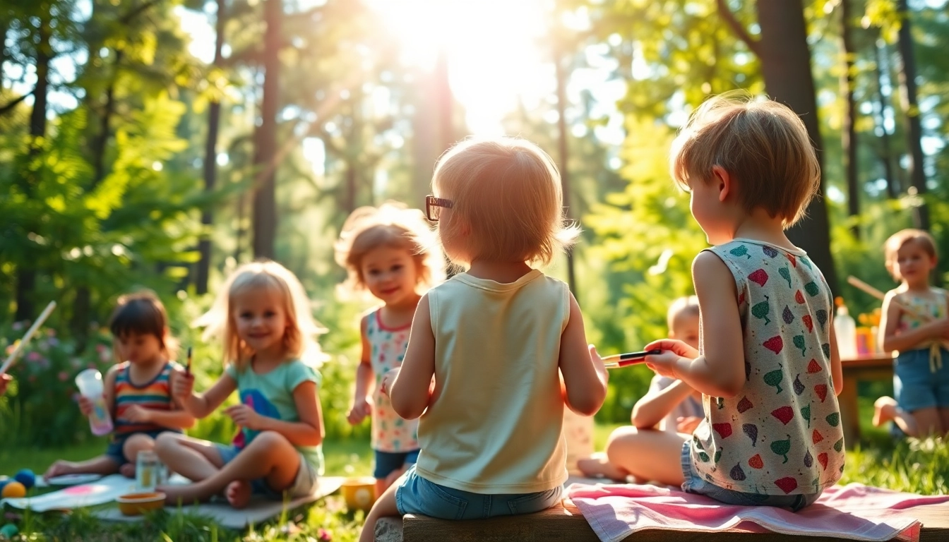 Kids enjoying summer childrens camp activities outdoors in a vibrant setting.