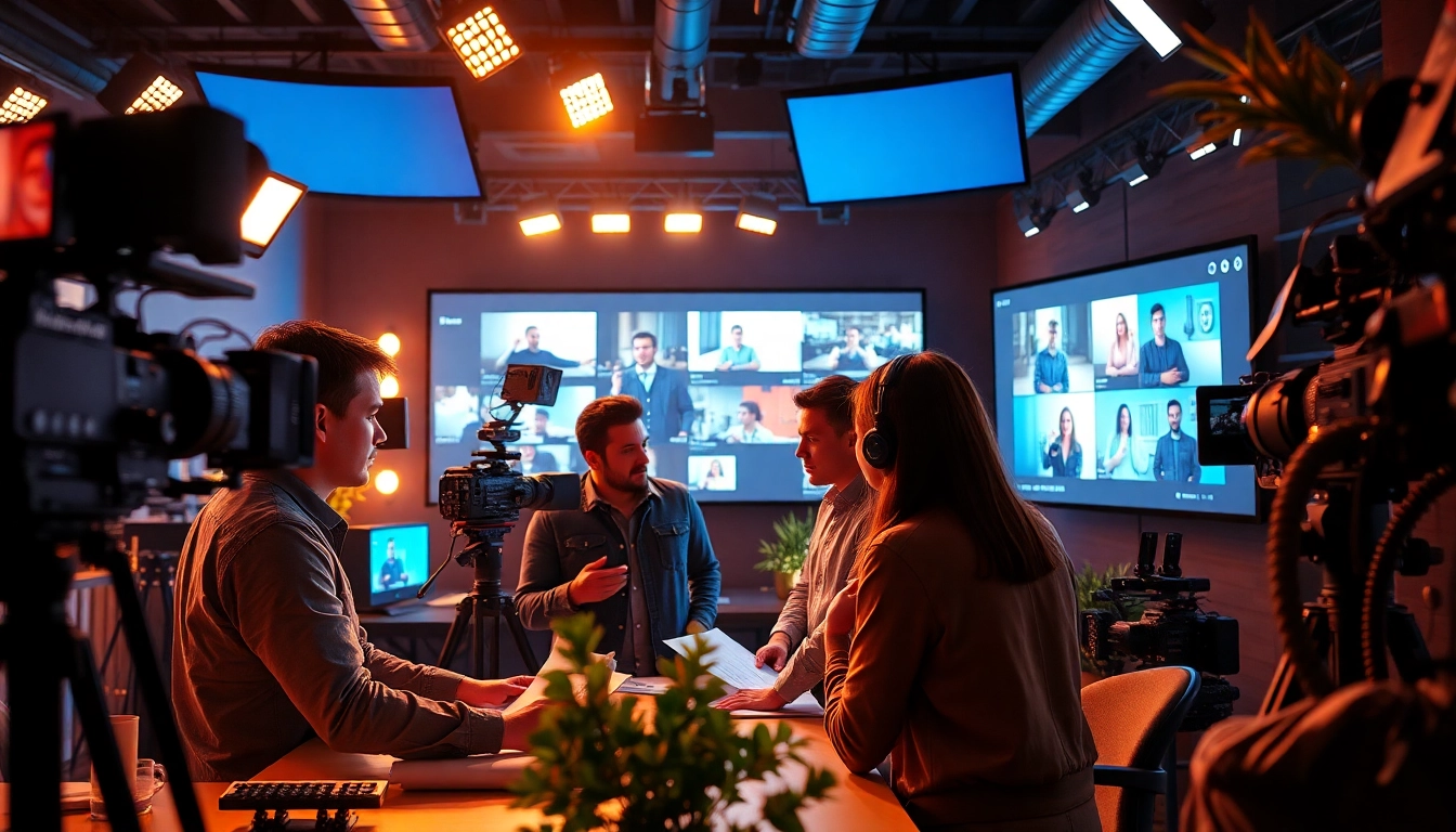 Showcasing a Creative Video Production Agency team collaborating in a vibrant studio setting.