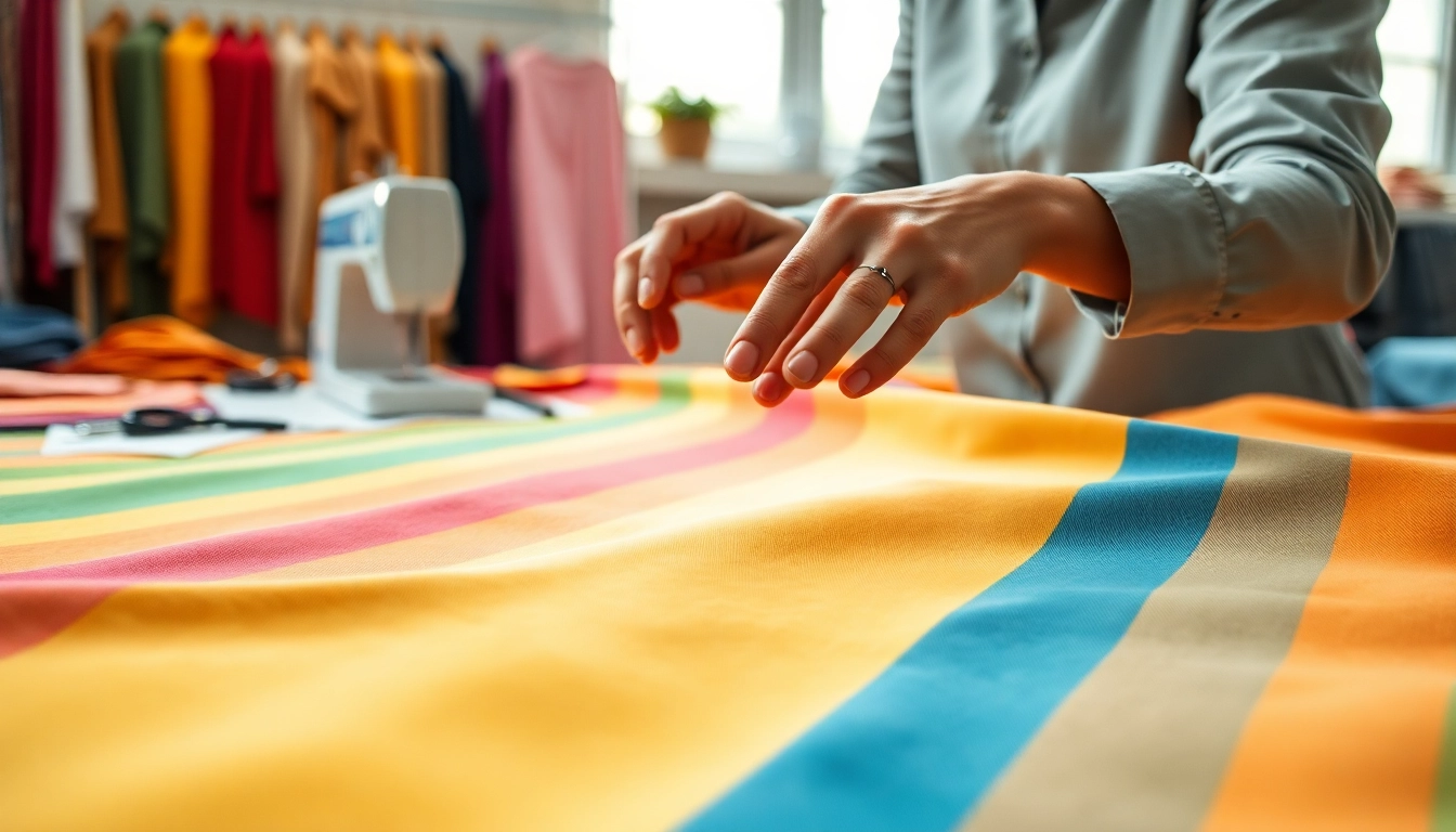Punta di Roma stof met een modeontwerper die de textuur beoordeelt in een goed verlichte studio