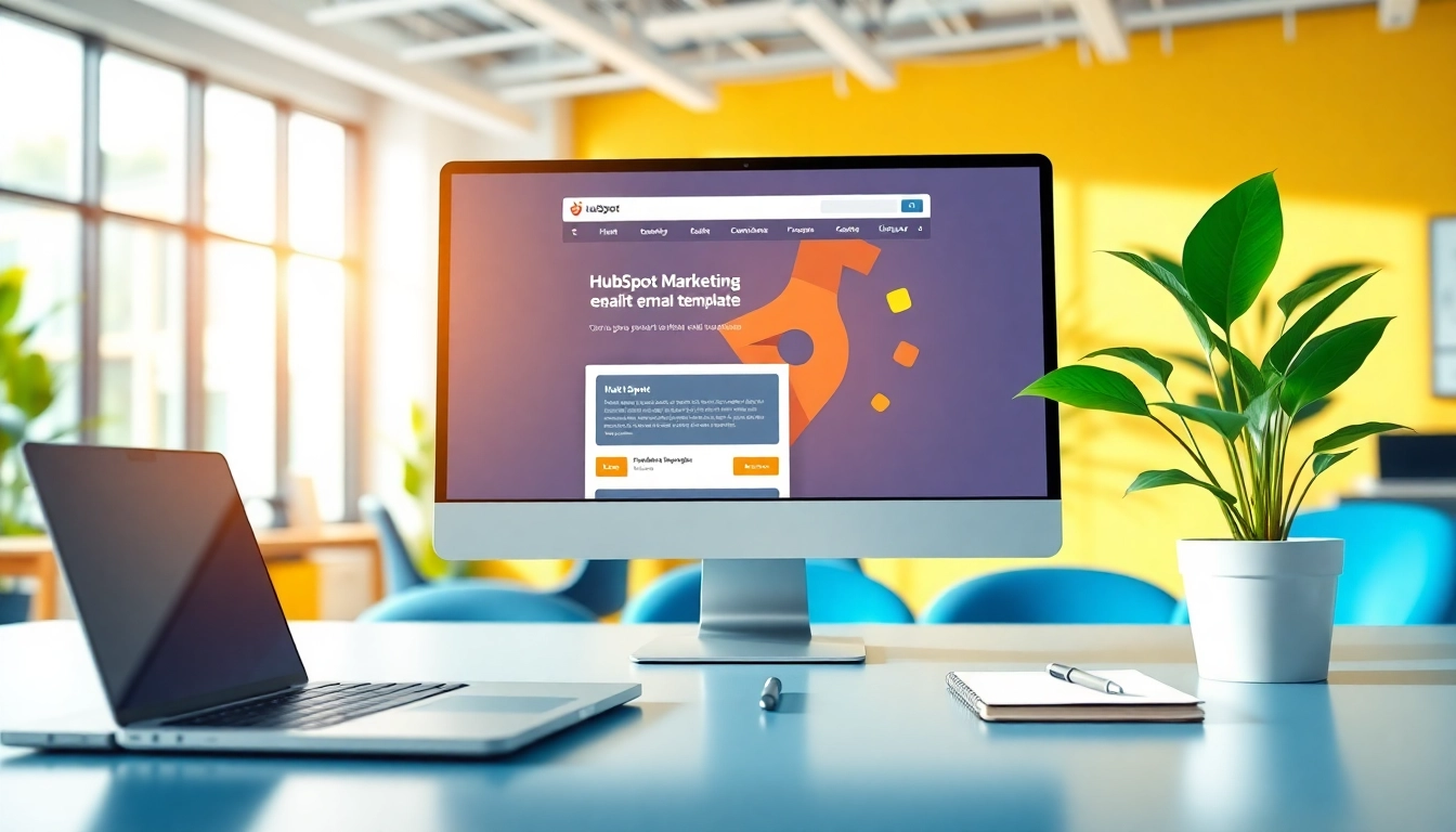 Design an engaging HubSpot marketing email within a vibrant workspace.