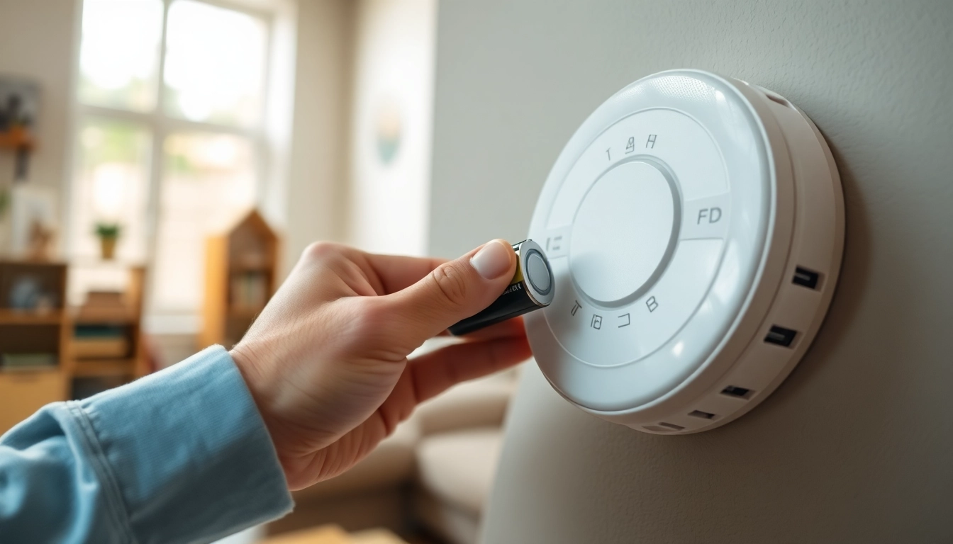 Replace the smoke detector battery safely in a cozy home environment.