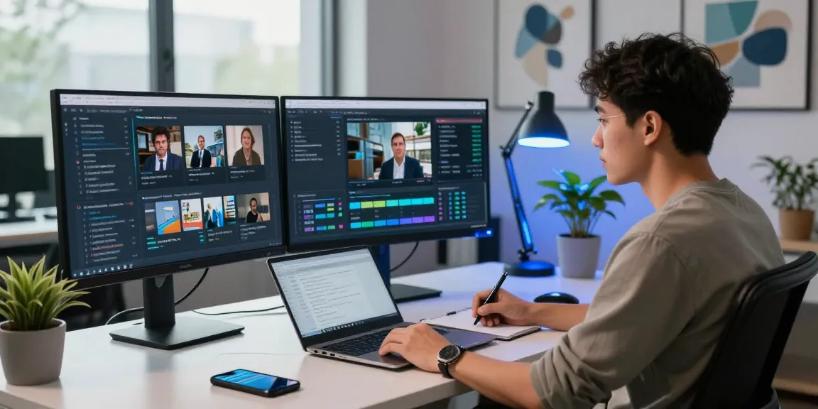 AI detector technology workspace with analyst reviewing content moderation metrics and flagged media.