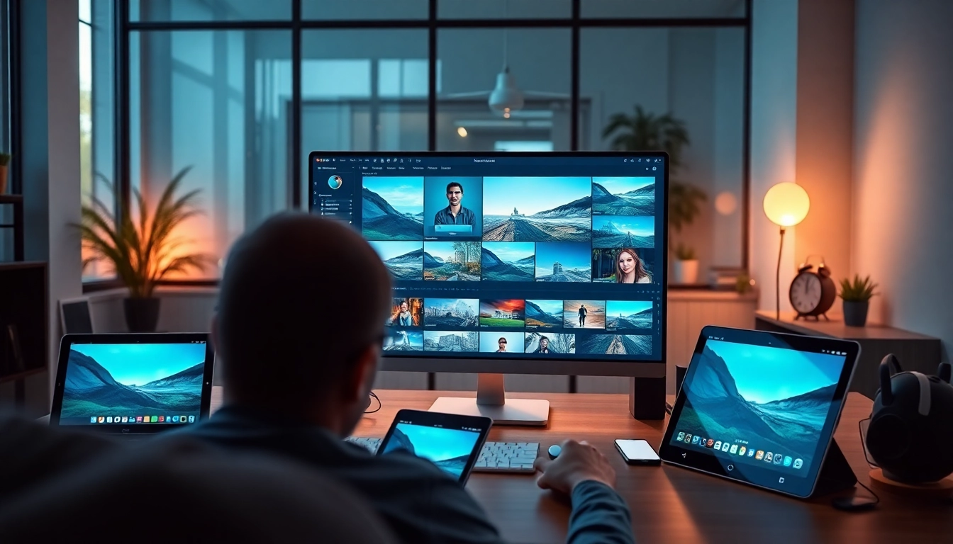 Explore the capabilities of Nano Banana Pro in a modern workspace with tech gadgets and AI software on display.