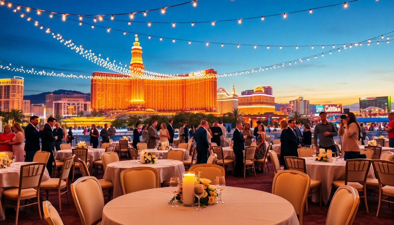 Enjoy a lively atmosphere with stunning Event Rentals Las Vegas setup featuring elegant tables and chairs.