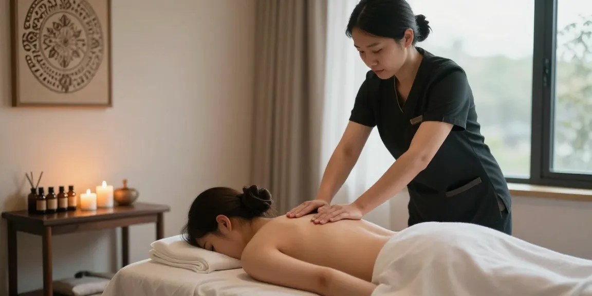 Relaxing Swedish massage scene with therapist and client, featuring https://www.makangs.com/ soothing ambiance and essential oils.