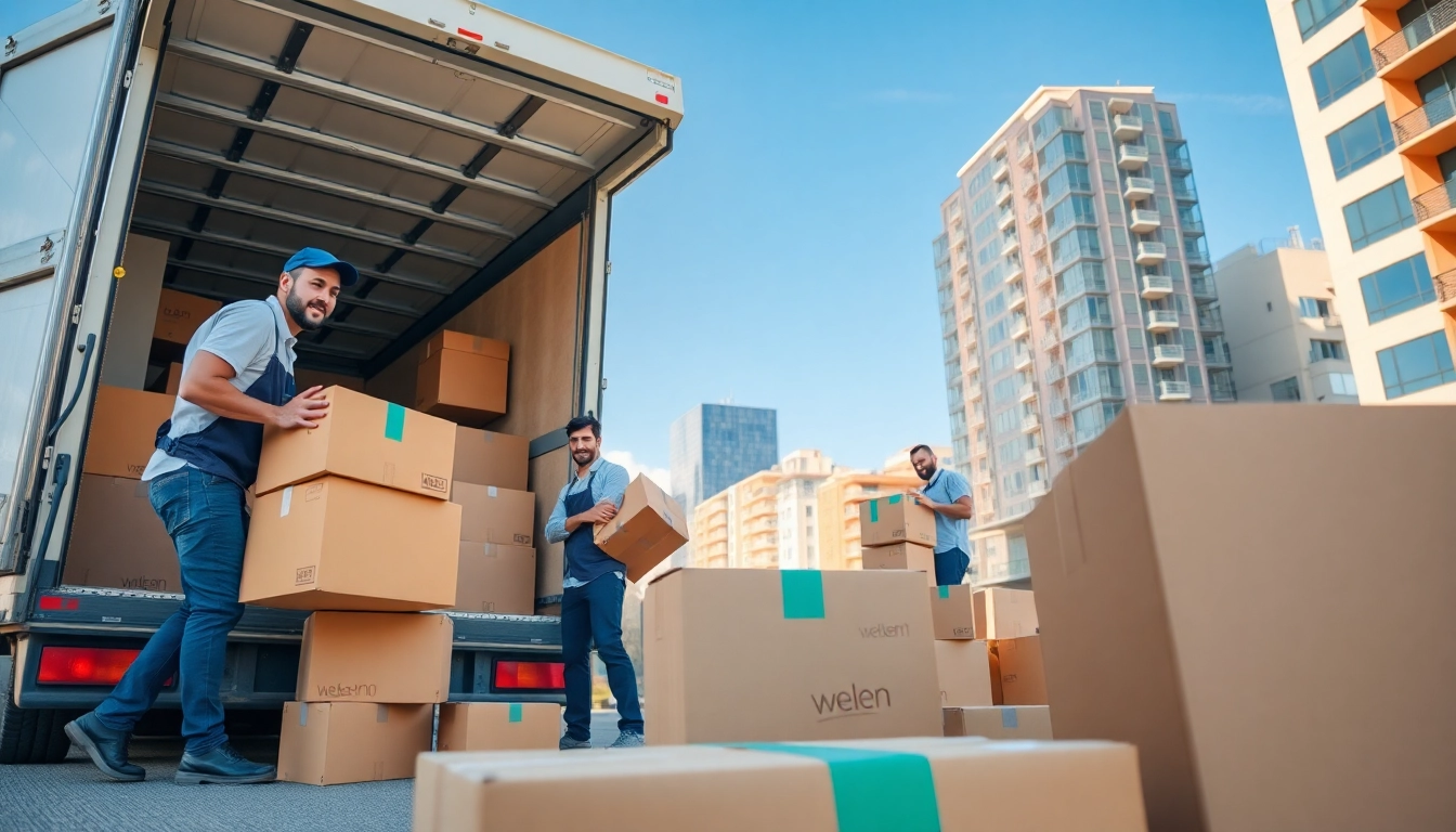 Wellen moving services team packing items with care in an urban setting.