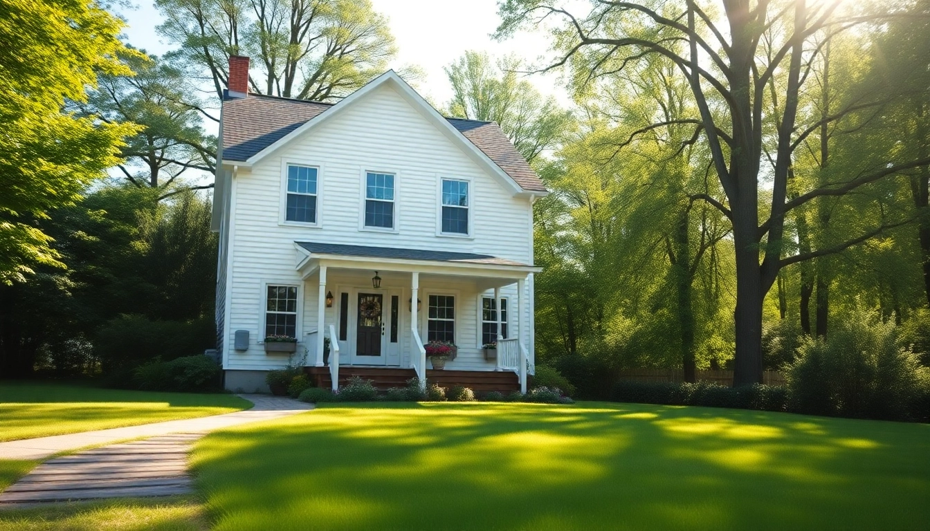 Beautiful cape cod home with elegant porch and verdant landscaping in a sunny setting.