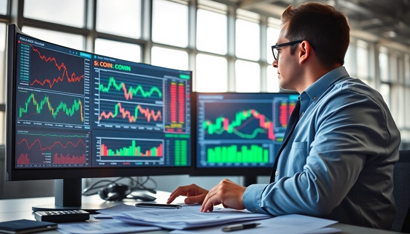 Analyze COIN stock price trends with a financial analyst in a modern office setting.