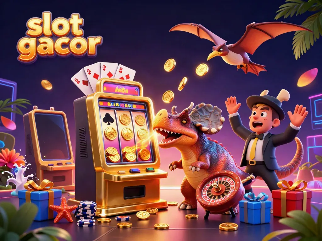 Slot gacor menarik perhatian dengan dinosaurus dan mesin slot yang memukulkan jackpot!