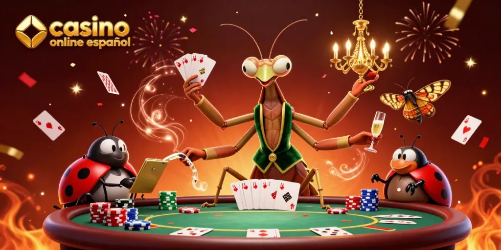 Disfruta de la emoción del casino online español con cartas, fichas y celebraciones vibrantes.