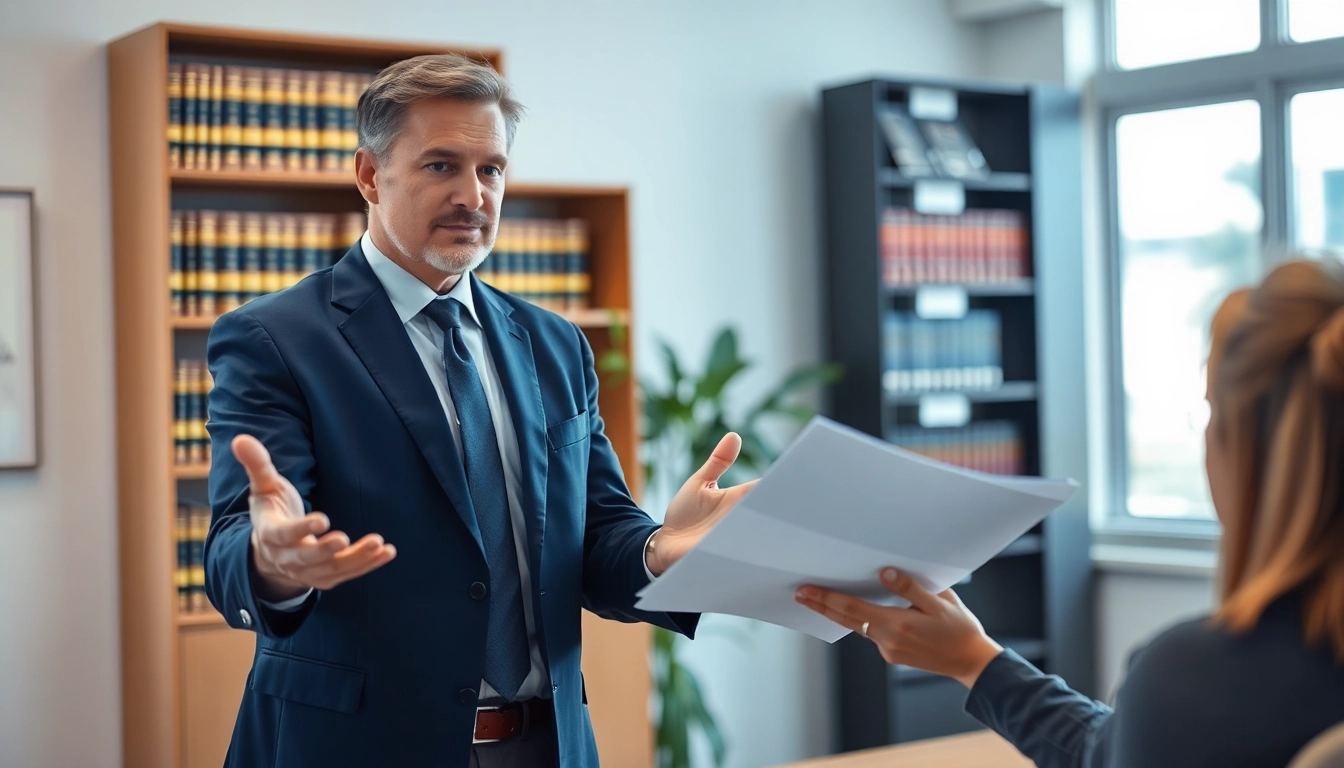 Clearwater truck accident attorney consulting a client in a bright legal office.