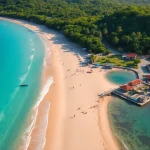 O que fazer em Paripueira: Vista aérea de praias intocadas e atividades vibrantes em Paripueira, Alagoas.
