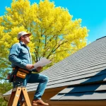 Assessing high-quality roofing solutions during a residential inspection in a sunny neighborhood.