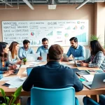 Team from a local SEO company collaborating on marketing strategies in a modern office.
