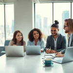 Professionals collaborating in a bright office, exploring small business jobs opportunities.