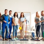 Cleaning Service team efficiently tidying up a modern home environment with a focus on cleanliness and professionalism.