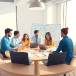 Team collaborating on Good Wolf Marketing strategies in a bright office space.