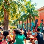 Celebrate Orlando Black culture in a vibrant street scene with community members and murals.