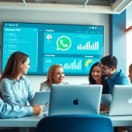 Collaborate efficiently with WhatsApp Smart CRM features on a professional workspace display.