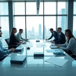 Visualizing a collaborative team discussing Acquisition Planning strategies in a modern office.