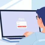 Atera login interface displayed on a laptop, emphasizing user-friendly access and security.