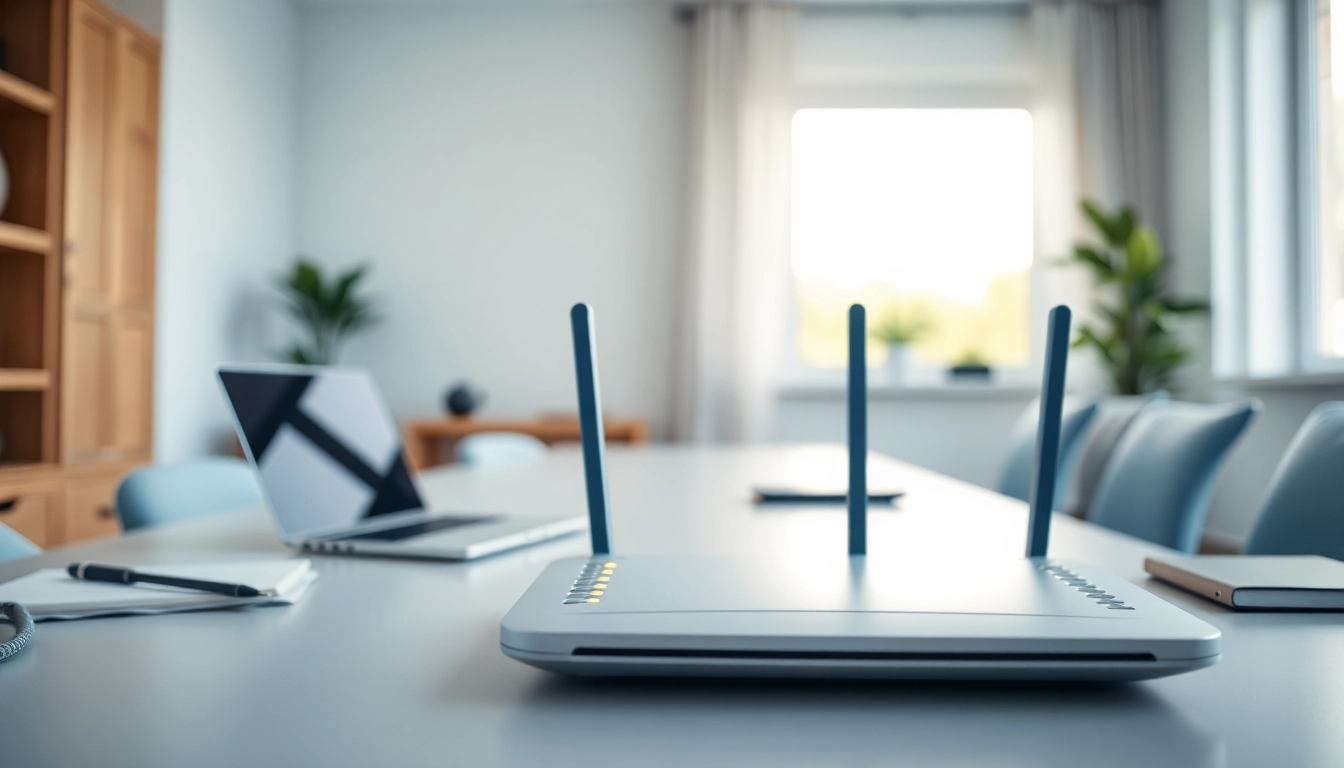 Setup a VPN router UK in a modern office, showcasing features and technology.