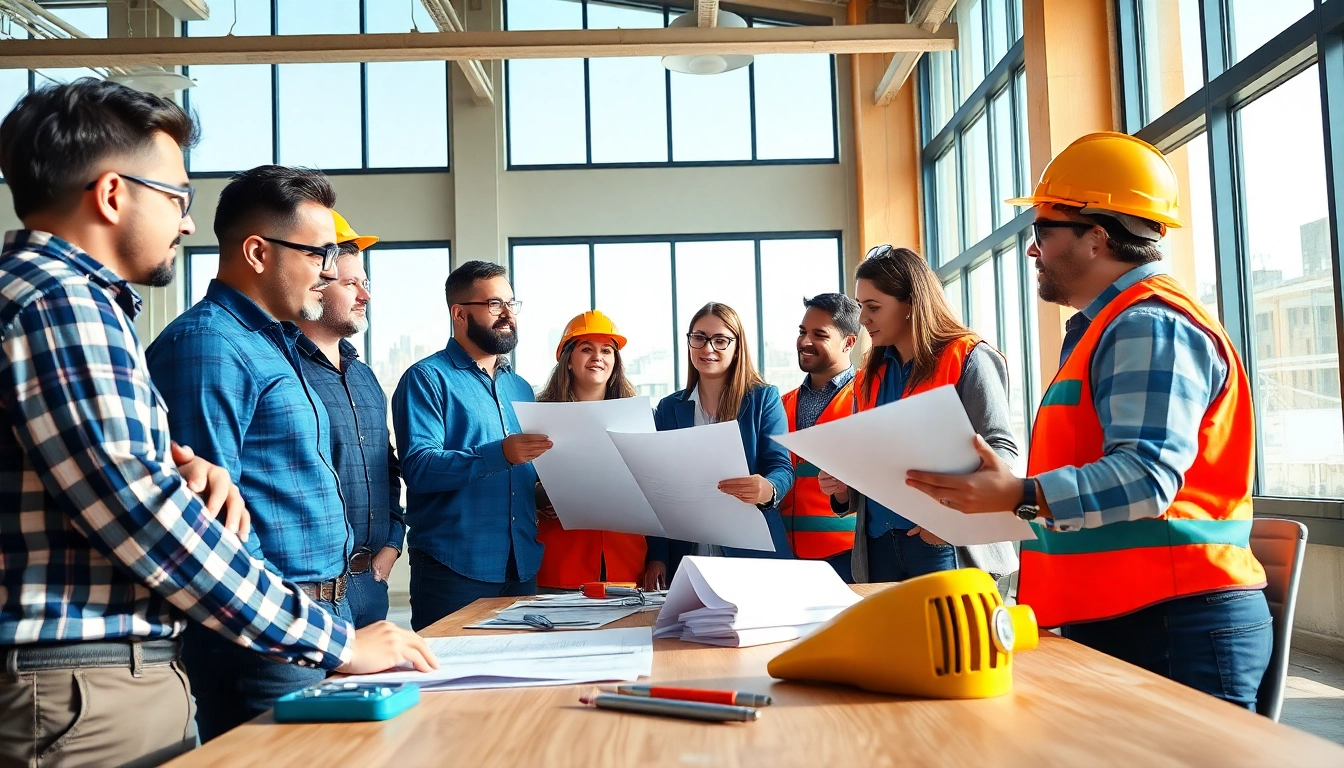 Engaging discussion on construction advocacy among diverse professionals in a modern office.