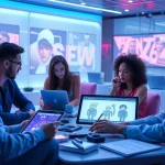 Creative workspace showcasing diverse individuals using nsfw ai tools in a modern environment.