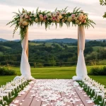 Stunning Clarksburg Wedding Venues showcasing an outdoor ceremony with a floral arch.