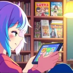 새로운 웹툰을 읽고 있는 뉴토끼 팬의 그림