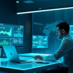 Cybersecurity AI tools in a modern digital workspace showcasing analytics and threat analysis.