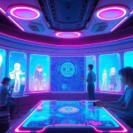 Experience engaging interactions on NSFW AI platforms in a vibrant futuristic setting.