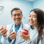 Discussion on 歯並び 悪い between orthodontist and teen in a calming dental clinic.