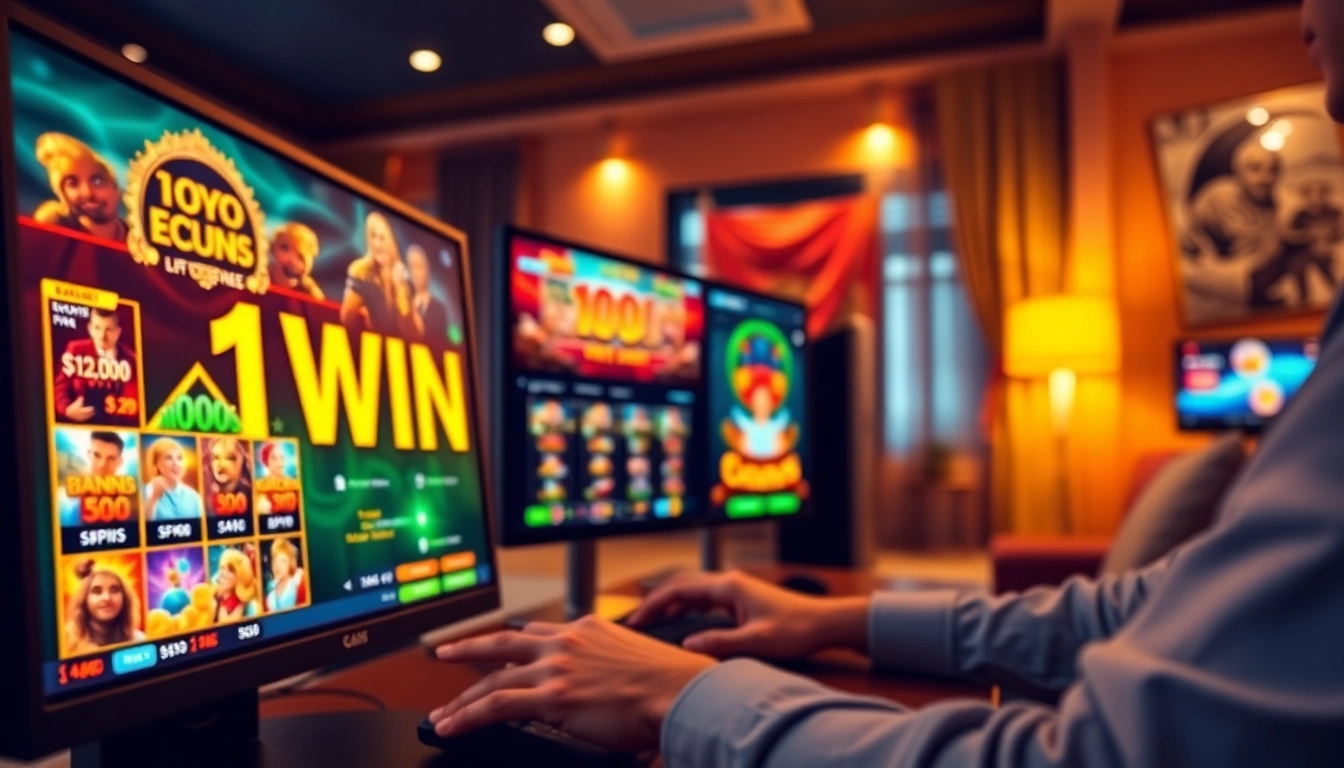 1win depozit bonusu ilə online kazinoda oyun oynayan iştirakçının enerjisini çatdıran görüntü.
