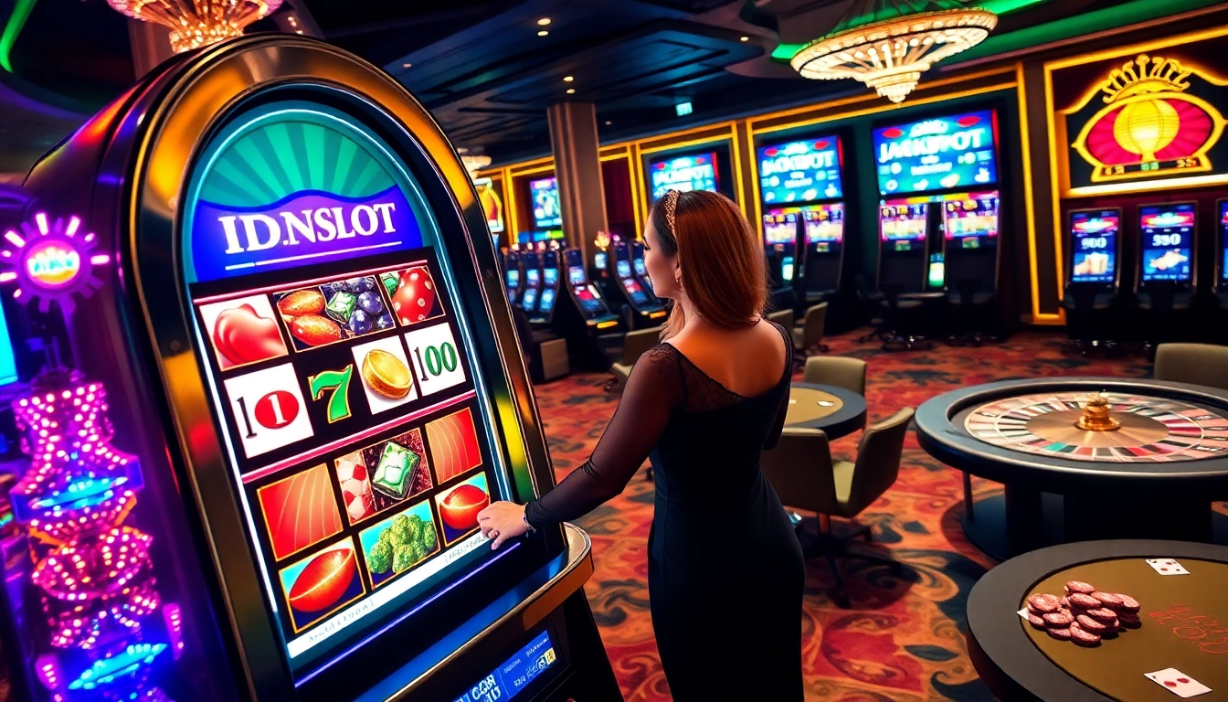 Experience the excitement of IDNSLOT with a luxurious slot machine and casino atmosphere.