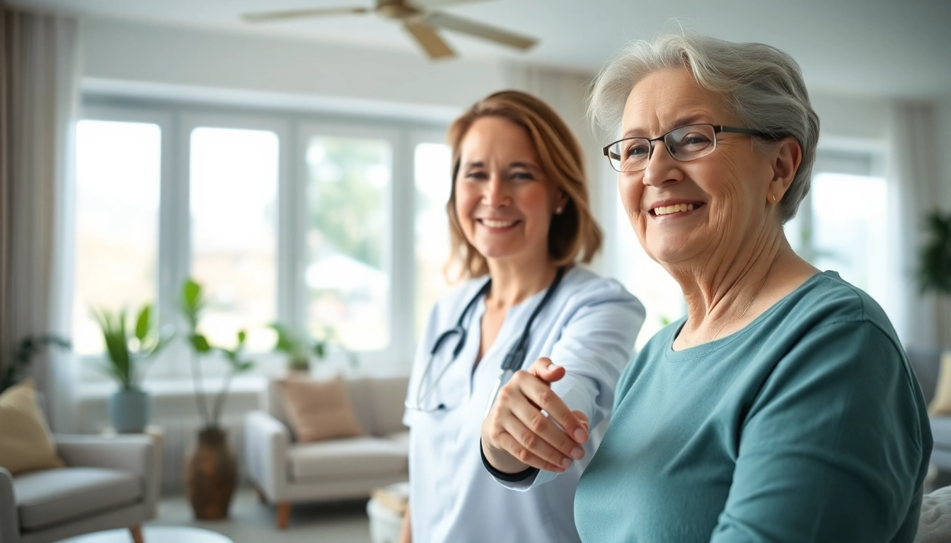 Caregiver providing senior care austin tx with compassion in a warm living room